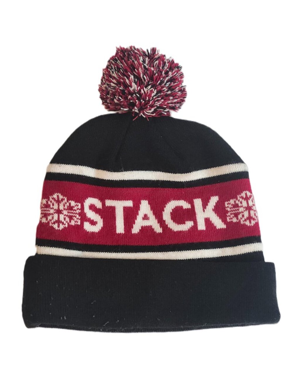 Stack Brewing Winter Tuque – Black/Red/White – Pom‑Pom – Craft Beer Hat